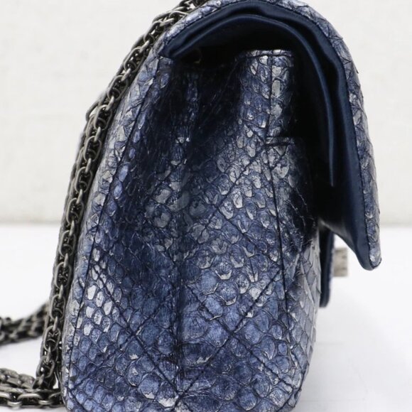 Chanel Blue/Silver Quilted Python Reissue 2.55 Classic Flap Bag 13874706 - Picture 9 of 15